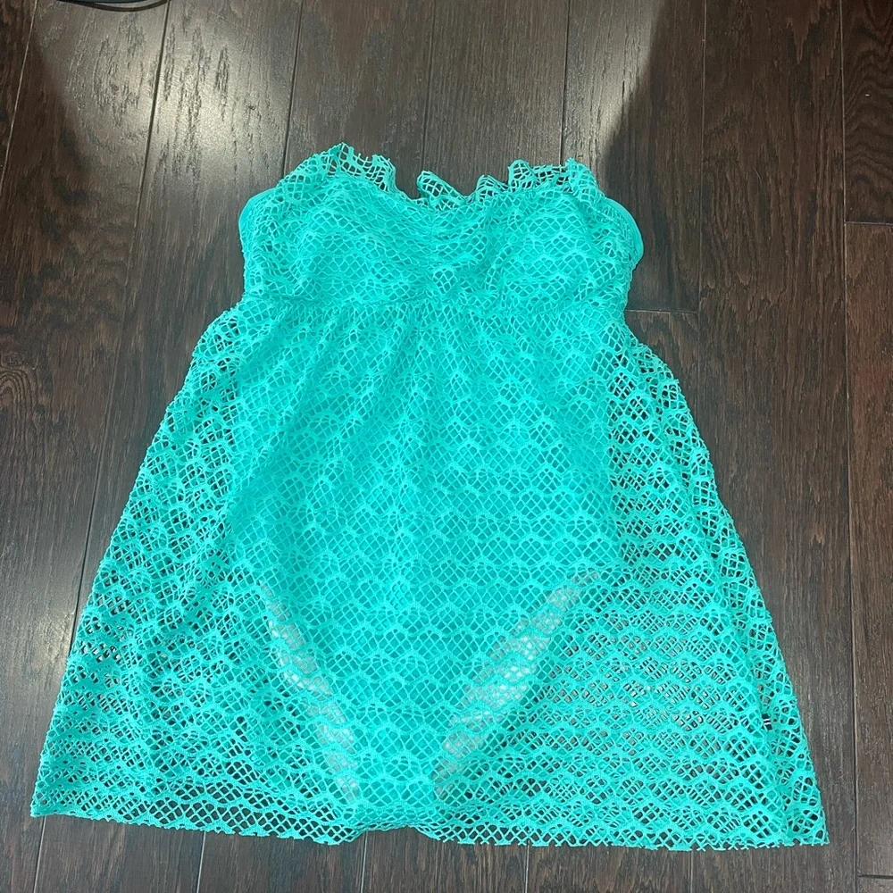 Nautica Absolutely Shore Soft Cup Bandeau Swim Dress Turquoise Size 6